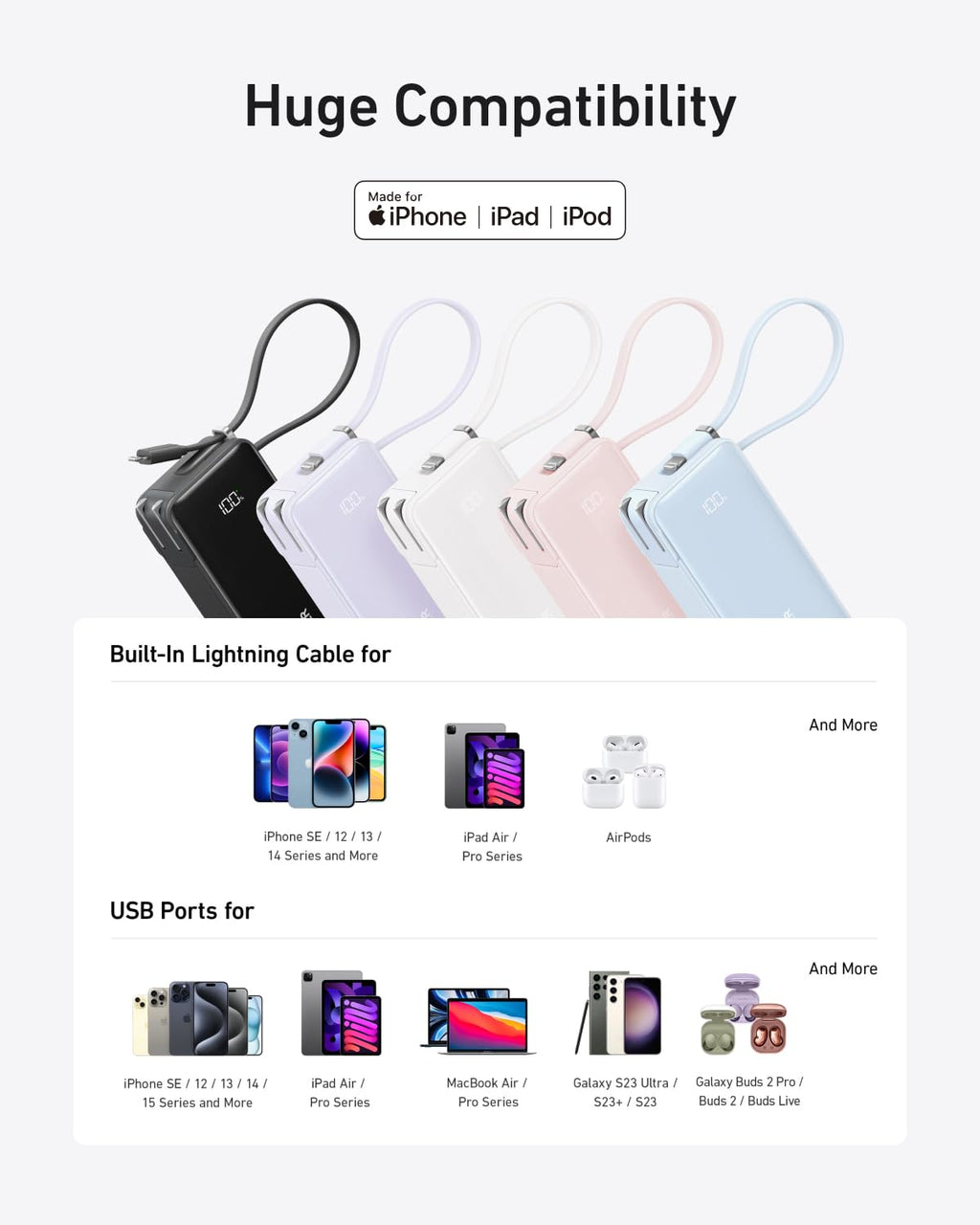 Power Bank (10K, Fusion, Built-In Cable) O7