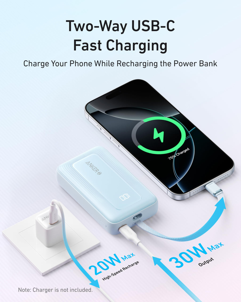 Zolo Power Bank (10K, 30W) with a 5.4-inch (13.7 cm) built-in USB-C cable. I3