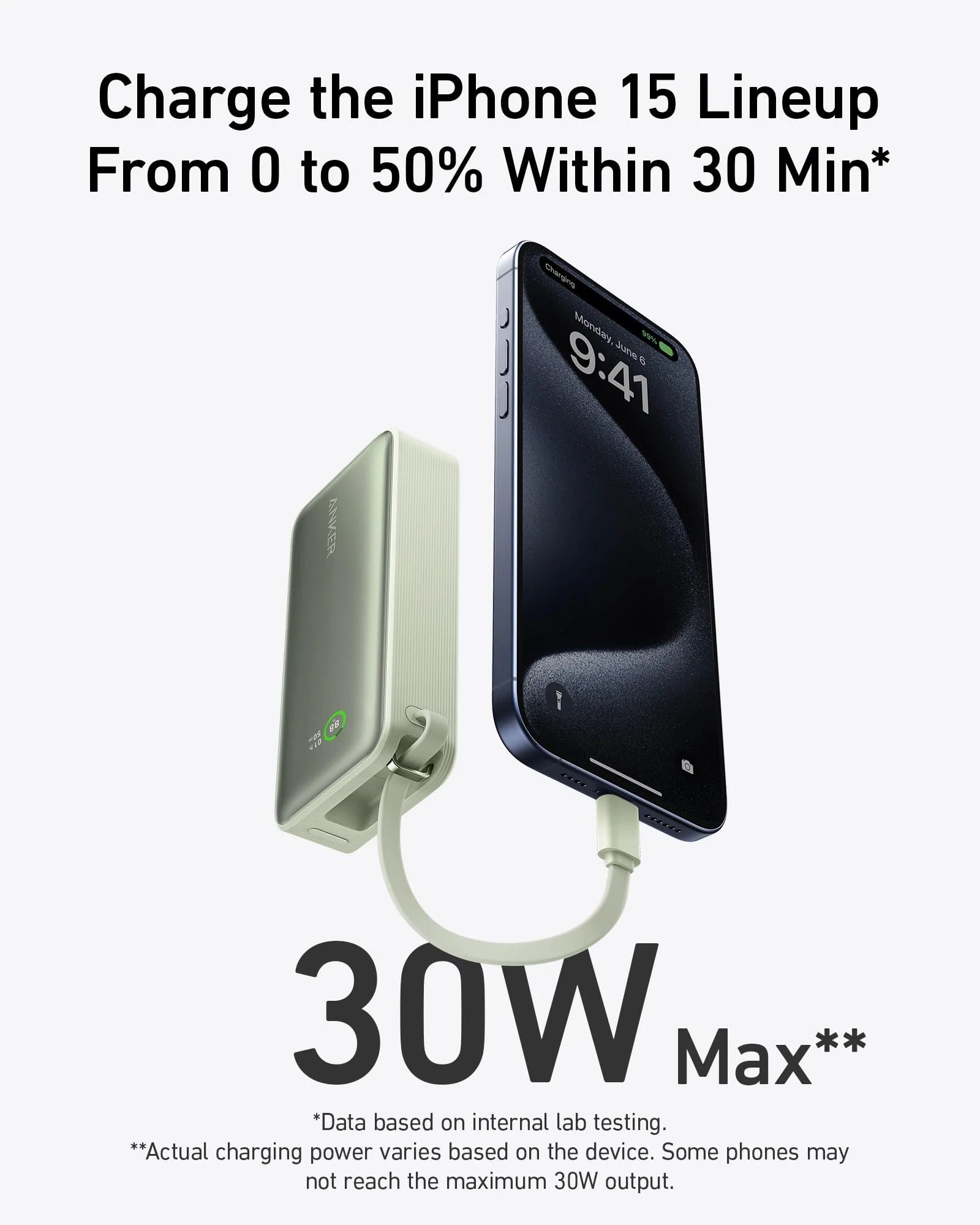 Nano Power Bank (30W, Built-In USB-C Cable) T7