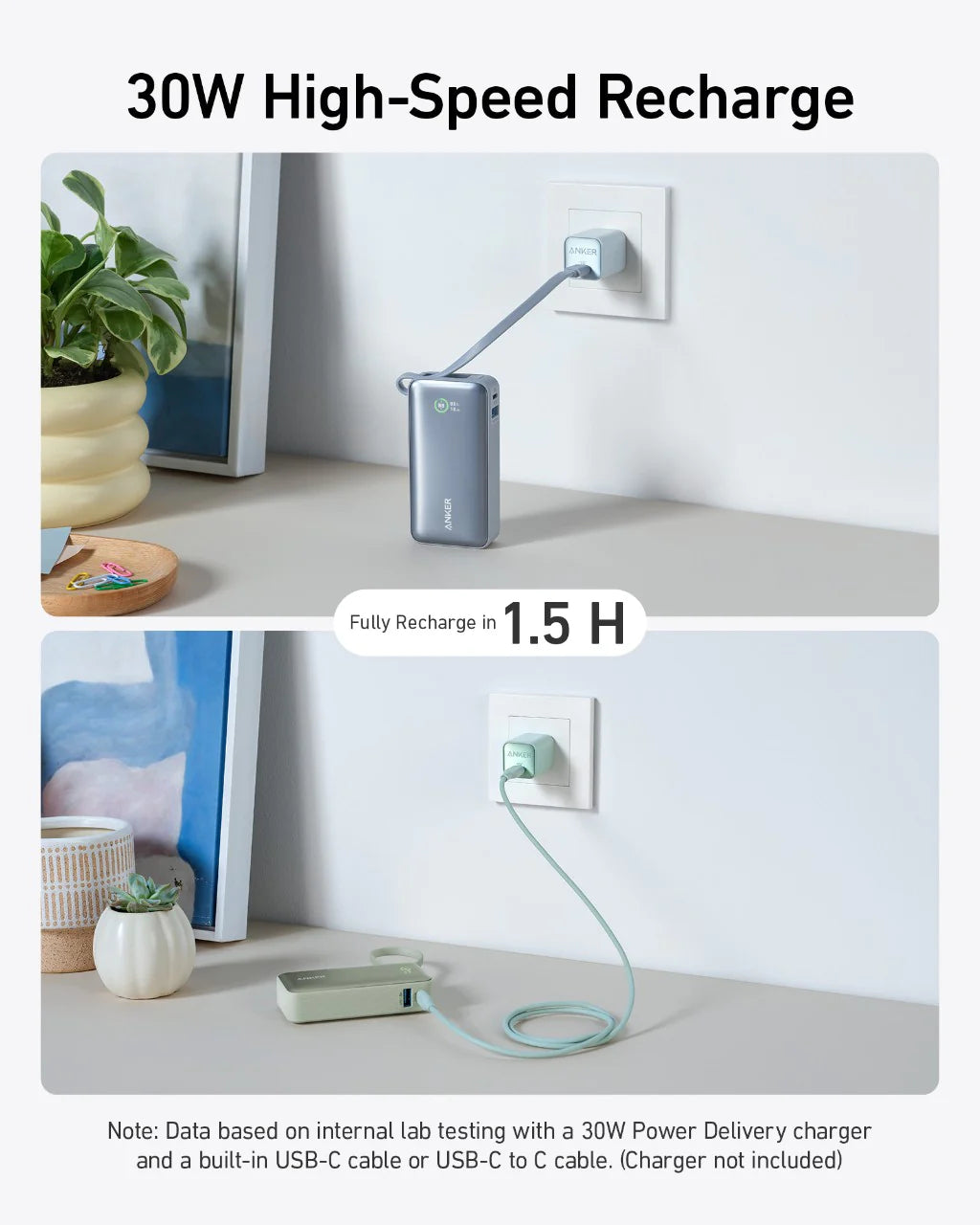 Nano Power Bank (30W, Built-In USB-C Cable) X0