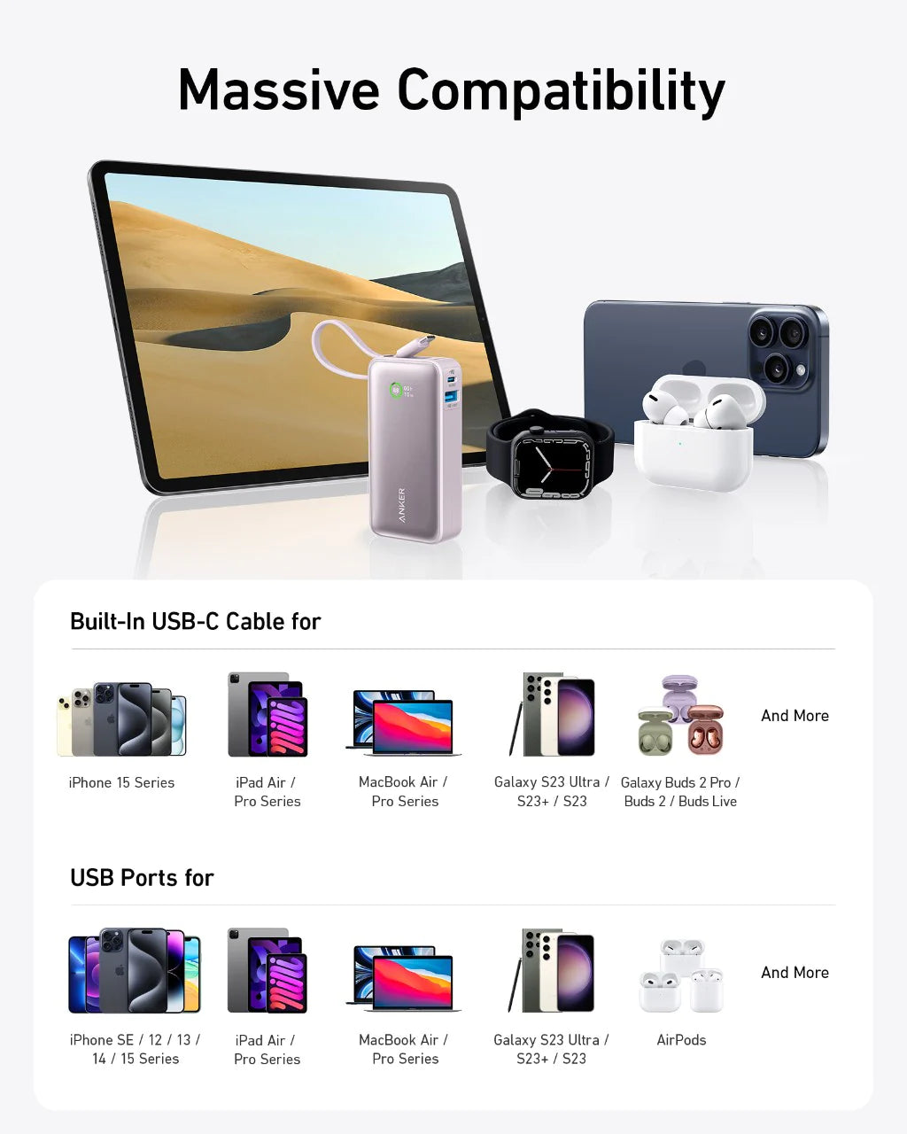 Nano Power Bank (30W, Built-In USB-C Cable) X0