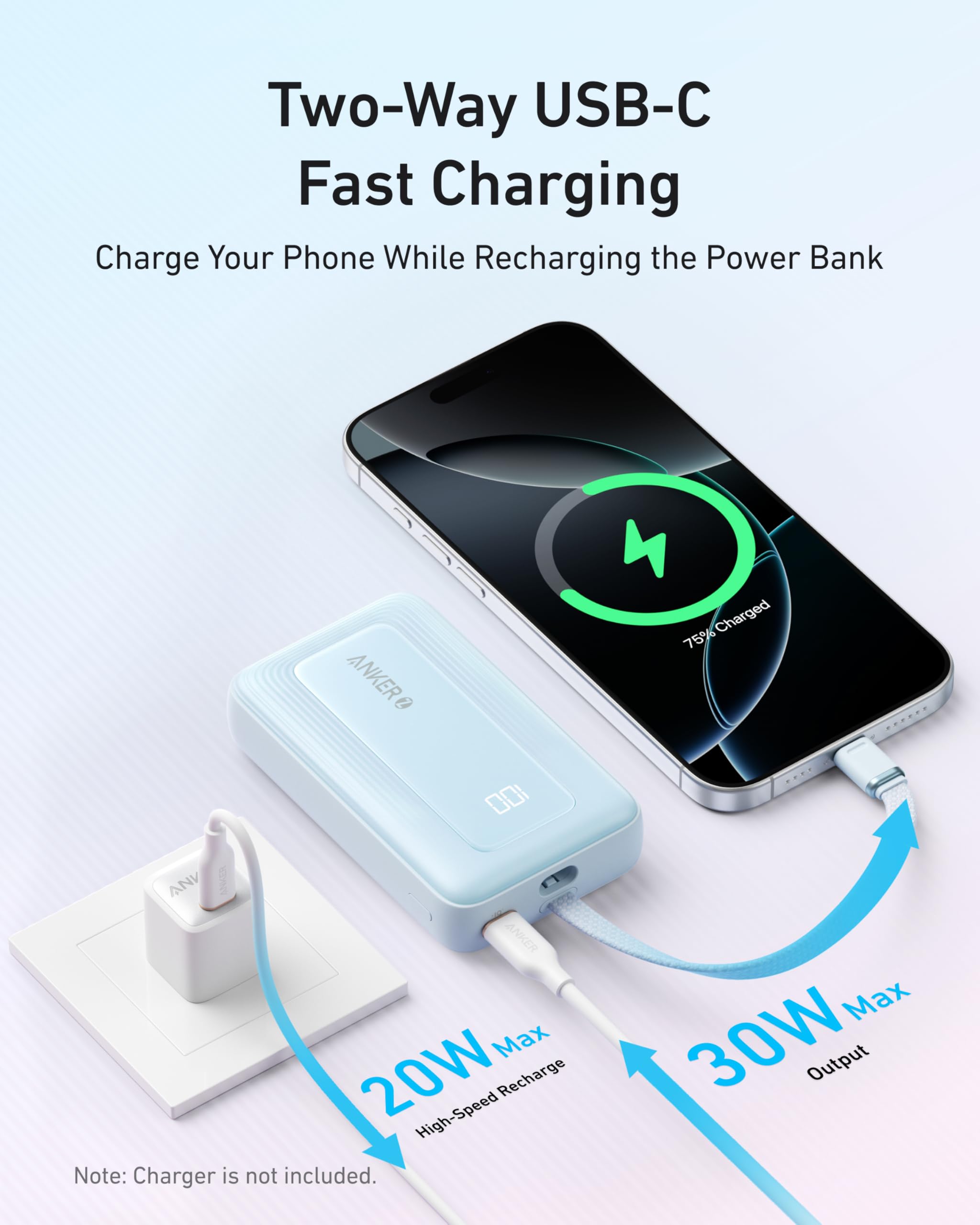 Zolo Power Bank (10K, 30W) with a 5.4-inch (13.7 cm) built-in USB-C cable. I3