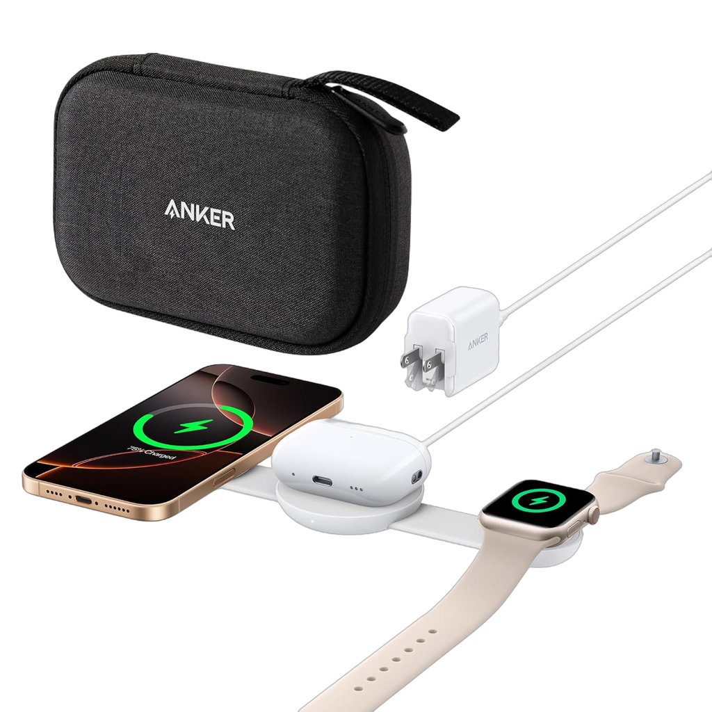 MagGo Wireless Charging Station (3-in-1, Foldable Pad, Aurora White, with Travel Case & Adapter) M8