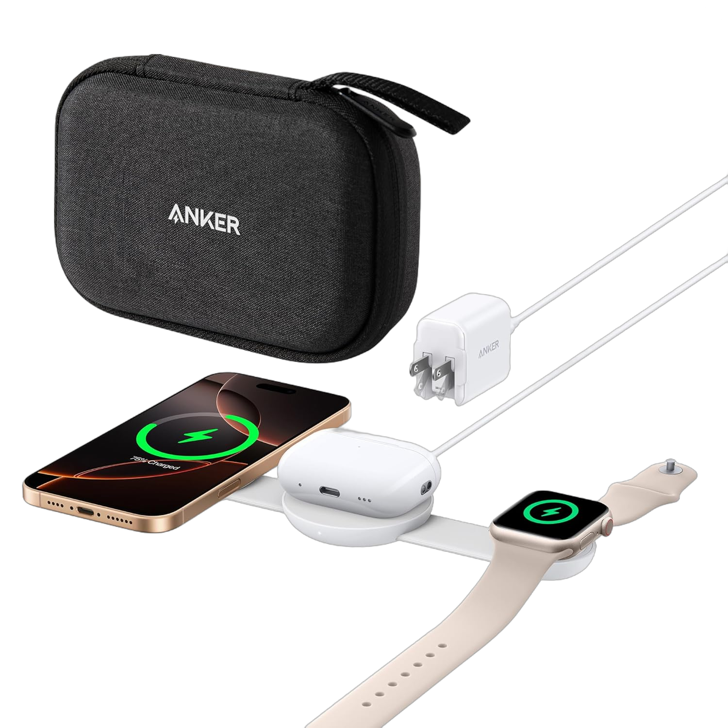 MagGo Wireless Charging Station (3-in-1, Foldable Pad, Aurora White, with Travel Case & Adapter) M8