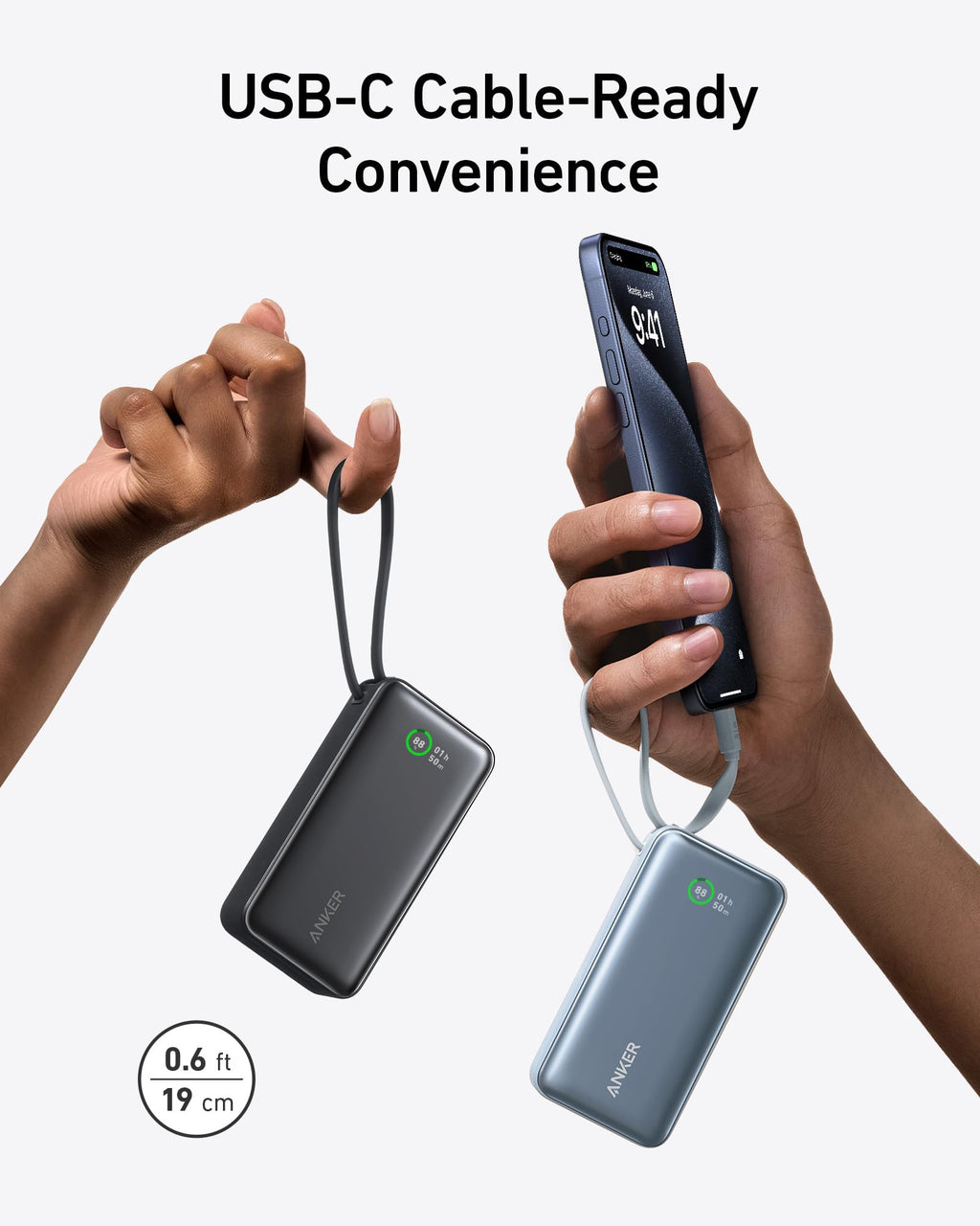 Nano Power Bank (30W, Built-In USB-C Cable) X0